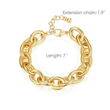 Lane Woods Gold Bracelets for Women 14k Gold Plated Chunky Thick Large Link Chain Bracelet