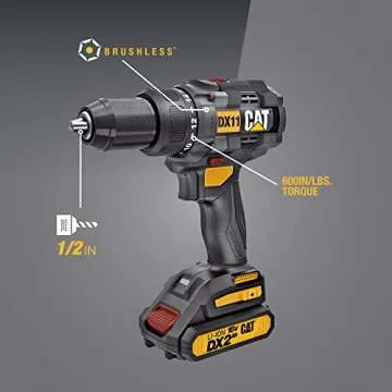 Caterpillar Cat® 18V 1 FOR ALL 1/2" Cordless Drill/Driver with Brushless Motor and 2 Batteries - DX...
