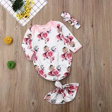 Newborn Baby Knotted Gown - Soft Cotton Floral Design