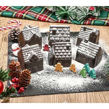 Kamehame Gingerbread House Cake Mold, Christmas Gingerbread House Baking Mold, 6 Cavity 3D Silicone ...