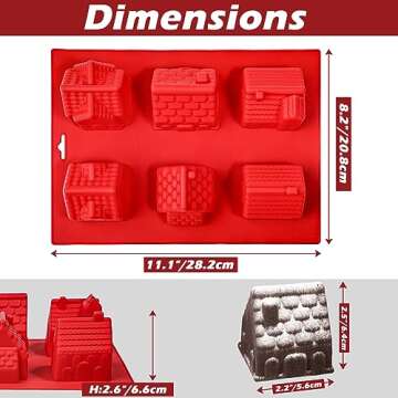 Kamehame Gingerbread House Cake Mold, Christmas Gingerbread House Baking Mold, 6 Cavity 3D Silicone Gingerbread House Pan for Cake Decoration, Cupcake, Soap, Pudding
