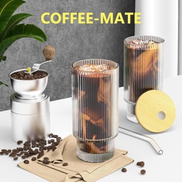 CWHHRN 16oz Ribbed Glass Cups Stylish Drinkware