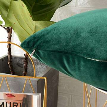 MERNETTE New Year/Christmas Decorations Velvet Soft Decorative Square Throw Pillow Cover Cushion Covers Pillowcase, Home Decor for Party/Xmas 18x18 Inch/45x45 cm, Dark Green, Set of 2
