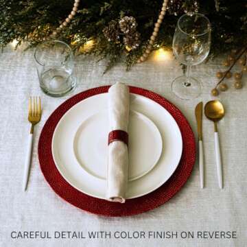 Rickion Charger Plates and Napkin Rings, Set of 6, Red Chargers for Dinner Plates – Unique, Elegant, Bubble Plate Chargers & Matching Napkin Rings – Thick, Reusable PP Plastic