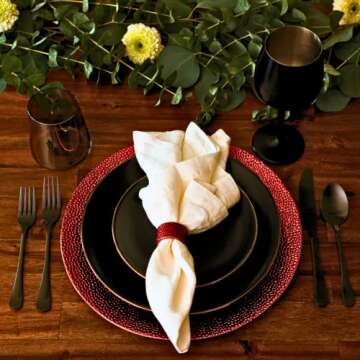 Rickion Charger Plates and Napkin Rings, Set of 6, Red Chargers for Dinner Plates – Unique, Elegant, Bubble Plate Chargers & Matching Napkin Rings – Thick, Reusable PP Plastic