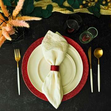 Rickion Charger Plates and Napkin Rings, Set of 6, Red Chargers for Dinner Plates – Unique, Elegant, Bubble Plate Chargers & Matching Napkin Rings – Thick, Reusable PP Plastic