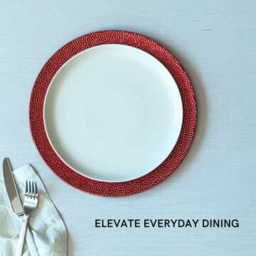 Rickion Charger Plates and Napkin Rings, Set of 6, Red Chargers for Dinner Plates – Unique, Elegant, Bubble Plate Chargers & Matching Napkin Rings – Thick, Reusable PP Plastic