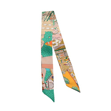 JERLA 100% Mulberry silk Scarf Bag scarf Head Hair Ribbon Handbag Handle wrap Tie Bundle Scarf Necke...