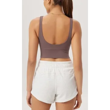 ODODOS Cloud Feeling V Neck Padded Sports Bra for Women U Back Wirefree Yoga Bra Crop Top, Purple Taupe, Medium