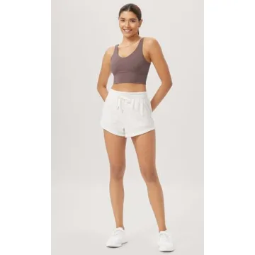 ODODOS Cloud Feeling V Neck Padded Sports Bra for Women U Back Wirefree Yoga Bra Crop Top, Purple Taupe, Medium