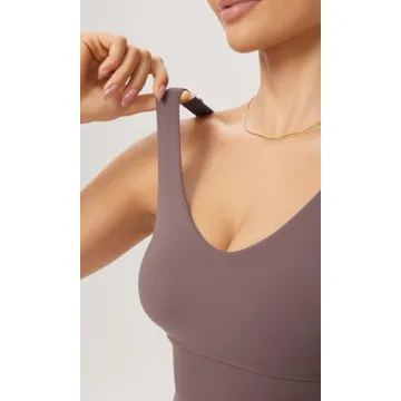 ODODOS Cloud Feeling V Neck Padded Sports Bra for Women U Back Wirefree Yoga Bra Crop Top, Purple Taupe, Medium