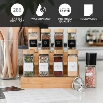 Savvy & Sorted Glass Spice Jars Set 24PK with Accessories
