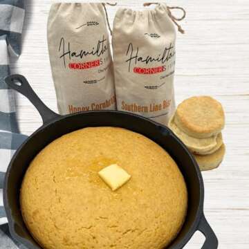 Hamilton Cornerstore Cast Iron Skillet with Cornbread Mix & Biscuit Mix - Southern Cooking Bundle - ...