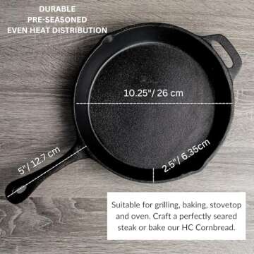 Hamilton Cornerstore Cast Iron Skillet with Cornbread Mix & Biscuit Mix - Southern Cooking Bundle - 10 Inch Pre-Seasoned Frying Pan, Non-Stick