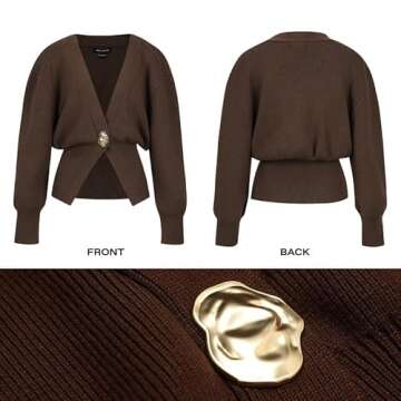 URBAN REVIVO Women Knitted Cardigans Long Sleeve V-Neck Lightweight Sweater One Leaf Button Down Outwear Brown, XX-Large
