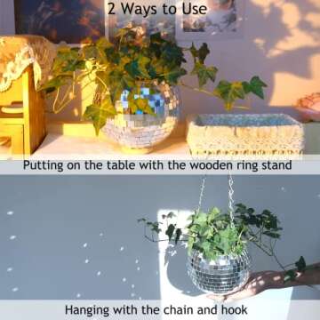 Tialero Disco Ball Planter Set - 2Pcs 6" Silver Hangers for Indoor & Outdoor Plants