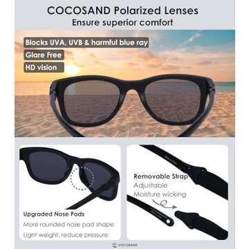 COCOSAND Polarized Baby Sunglasses with Strap 100% UV Protection for Infant Toddler Girls & Boys Age 0-12months, Black