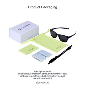COCOSAND Polarized Baby Sunglasses with Strap 100% UV Protection for Infant Toddler Girls & Boys Age 0-12months, Black