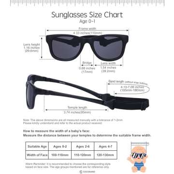 COCOSAND Polarized Baby Sunglasses with Strap 100% UV Protection for Infant Toddler Girls & Boys Age 0-12months, Black