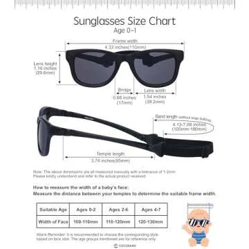 COCOSAND Polarized Baby Sunglasses with Strap 100% UV Protection for Infant Toddler Girls & Boys Age 0-12months, Black