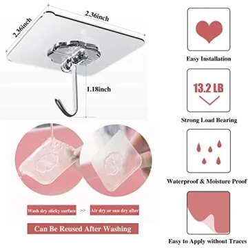 DDMY 24 Pack Adhesive Hooks - Durable, Reusable & Clear