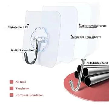 DDMY 24 Pack Adhesive Hooks - Durable, Reusable & Clear