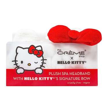 The Crème Shop Hello Kitty x Plush Spa Headband with Hello Kitty's Signature Bow, Face Wash Hair Band For Women