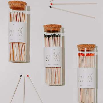Sweet Water Decor 7" Hearth Matches in Apothecary Glass Bottle | Rustic Jar Approx. 80 Decorative Matchsticks with Strike Pad | Cute Candle Accessory Match Holder Long Matches for Fireplace (Black)