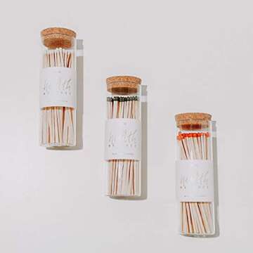 Sweet Water Decor 7" Hearth Matches in Apothecary Glass Bottle | Rustic Jar Approx. 80 Decorative Matchsticks with Strike Pad | Cute Candle Accessory Match Holder Long Matches for Fireplace (Black)