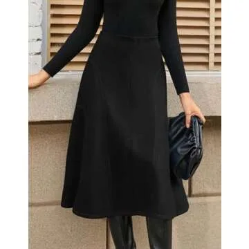 Kate Kasin Women's Suede Midi Skirt 2024 - High Waist A Line Black