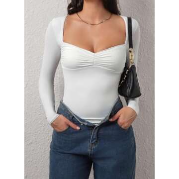 Stylish CHYRII Womens Square V Neck Bodysuit - Perfect for All Occasions