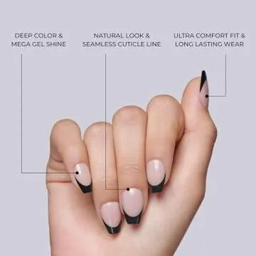 KISS Salon Acrylic French, Press-On Nails, Nail glue included, 'Squared', Light Pink, Medium Size, Coffin Shape, Includes 28 Nails, 2G Glue, 1 Manicure Stick, 1 Mini File