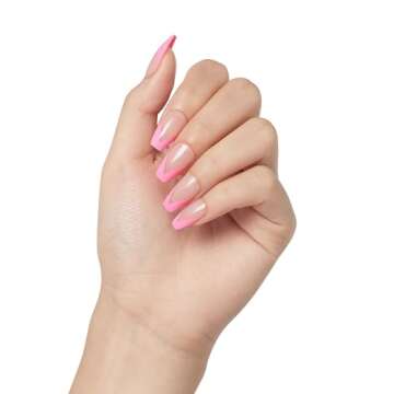KISS Salon Acrylic French, Press-On Nails, Nail glue included, 'Squared', Light Pink, Medium Size, Coffin Shape, Includes 28 Nails, 2G Glue, 1 Manicure Stick, 1 Mini File