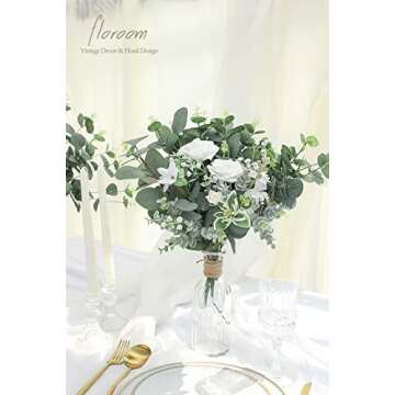 Floroom 3 Kinds of Artificial Silver Dollar Eucalyptus Stems Faux Greenery Spray, 19pcs Best Filler Fake Plants for DIY Bouquet Wedding Centerpieces