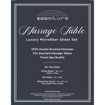 Saloniture 3-Piece Microfiber Massage Table Sheet Set - Premium Facial Bed Cover - Includes Flat and Fitted Sheets with Face Cradle Cover - Natural