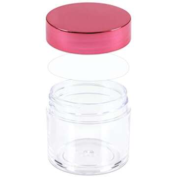 Beauticom 1 oz. USA Acrylic Round Clear Jars with Flat Top Lids for Creams, Lotion, Make Up, Cosmetics, Samples, Herbs, Ointment (12 Pieces Jars + Lids, ROSE GOLD)