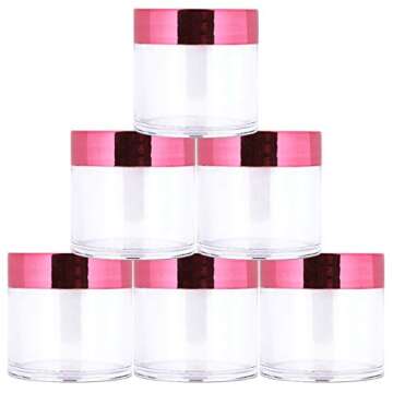 Beauticom 1 oz. USA Acrylic Round Clear Jars with Flat Top Lids for Creams, Lotion, Make Up, Cosmetics, Samples, Herbs, Ointment (12 Pieces Jars + Lids, ROSE GOLD)