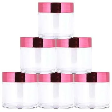 Beauticom 1 oz Acrylic Round Clear Jars with Rose Gold Lids