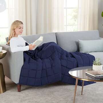 SERTA Zen Rest Wrinkle Resistant Adult Heavy Weighted Throw Blanket Filled with Glass Beads, 10 lbs (48 in x 72 in), Navy