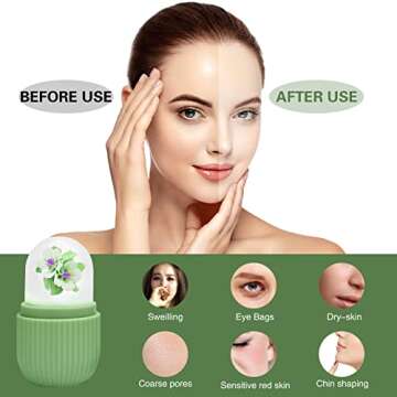 Ice Face Roller, Ice Roller for Face and Eye,Gifts for Mom,Face Roller Skin Care,Naturally Tone and Tighten,Silicone Facial Massage Ice Mold,Reusable Face Massage,Ice Mold for Face Beauty (Green)