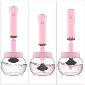 Makeup Brush Cleaner Dryer, Neeyer Super-Fast Electric Brush Cleaner Machine Automatic Brush Cleaner Spinner Pink color…
