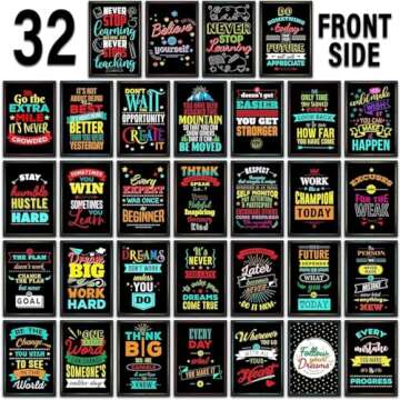 Flora Maria Shop - 32 Set of 64 Inspirational Motivational Posters - 1 Free Bonus Poster - Positive Classroom Quotes & Teacher Bulletin Boards - Growth Mindset for Elementary, Middle, High Schools