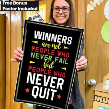 Flora Maria Shop - 32 Set of 64 Inspirational Motivational Posters - 1 Free Bonus Poster - Positive Classroom Quotes & Teacher Bulletin Boards - Growth Mindset for Elementary, Middle, High Schools