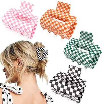 Ahoney 4 Pack Checkered Hair Claw Clips - Y2K Retro Style for All Hair Types