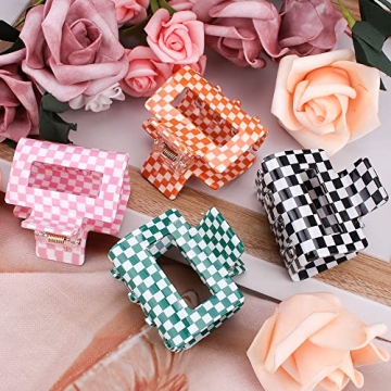 Ahoney Checkered Hair Claw Clips Y2K Style for Women Girls