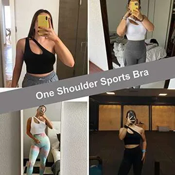 Youloveit One Shoulder Sports Bras for Women Medium Support Longline Padded Yoga Crop Tank Top with Built in Sports Bra（Black,S