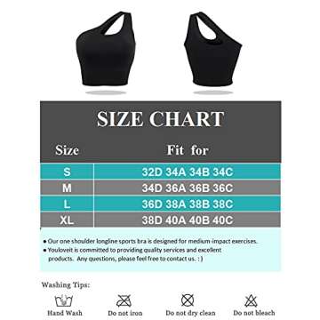 Youloveit One Shoulder Sports Bras for Women Medium Support Longline Padded Yoga Crop Tank Top with Built in Sports Bra（Black,S
