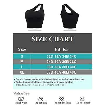Youloveit One Shoulder Sports Bras for Women Medium Support Longline Padded Yoga Crop Tank Top with Built in Sports Bra（Black,S