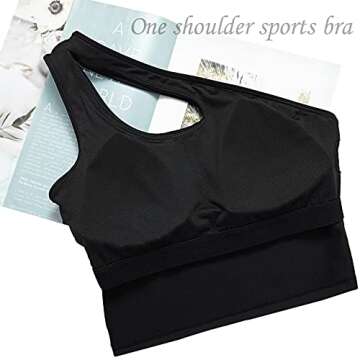 Youloveit One Shoulder Sports Bras for Women Medium Support Longline Padded Yoga Crop Tank Top with Built in Sports Bra（Black,S