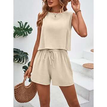 ANGGREK Mothers Day Gifts 2 Piece Outfits for Women Sleeveless Crop Top ang High Waisted Shorts with Pockets Loose Casual Summer Short Set Apricot